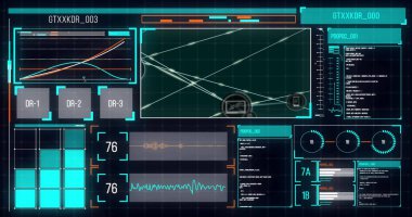 Diyagramlar üzerinde veri işleme ve ortam simgelerinin resmi. Küresel iş ve dijital arayüz kavramı dijital olarak oluşturulmuş görüntü.