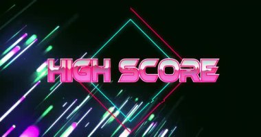 Neon geometrik şekilli animasyon ve dinamik ışık çizgileri yüksek skor gösteriyor. Soyut, fütüristik, canlı, dijital, teknoloji, aydınlatma