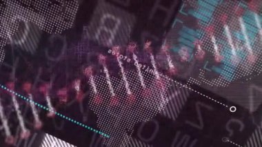 Veri görselleştirmeleri ile karmaşık dijital ağ animasyonu oluşturan soyut kalıplar. Teknoloji, fütüristik, bağlantı, yenilik, siber uzay