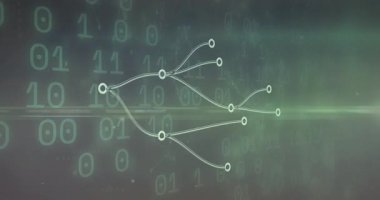 Parlayan yeşil ışık ve ikili kod ile dijital ağ bağlantılarının animasyonu. Teknoloji, ağ, fütüristik, veri, iletişim