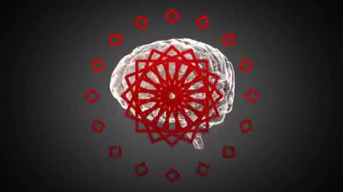 Karanlık arka planda nöral ağ bağlantıları olan dijital beyin modelinin animasyonu. Yapay zeka, yenilik, teknoloji, fütüristik, bağlantı, veri