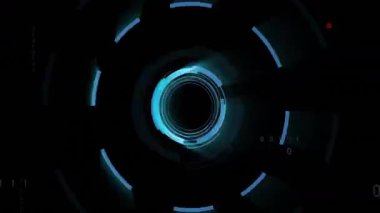 Dönen mavi ve siyah eşmerkezli daireler dijital arayüzde animasyon yaratıyor. Soyut, teknoloji, fütüristik, hareket, tasarım, model