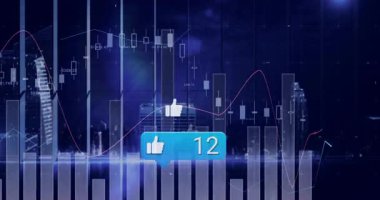 Grafik ve 47 'yi gösteren onay simgeleriyle finansal veri canlandırması. Finans, analitik, büyüme, iş, başarı, ekonomi