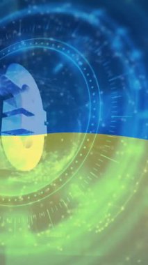 Ukrayna bayrağı üzerinde kapsam ve avro sembolü animasyonu. Ukrayna krizi ve uluslararası politika kavramı dijital olarak oluşturuldu.