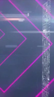 Veri işleme üzerine pembe neon geometrik şekillerin animasyonu. soyut, ışık, desen ve hareket kavramı dijital olarak oluşturulmuş video.