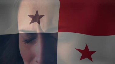 Panama bayrak animasyonu kapalı gözler ve gözyaşı ile kişinin yüzünü kaplıyor. Vatanseverlik, duygu, ulusal, sembolizm, kişisel, kavramsal