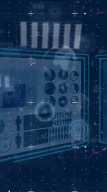 Mavi arkaplanda veri işleme animasyonu. küresel iş, finans, bağlantılar ve dijital arayüz konsepti dijital olarak oluşturulmuş video.