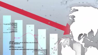 Okuldaki ekonomik eğilimleri gösteren veri tabanlı dijital dünyanın animasyonu. Ekonomi, teknoloji, analitik, eğitim, küresel, finans
