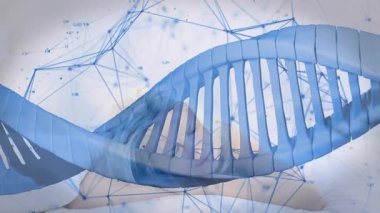 Arka plandaki kişi üzerinde DNA ipliği ve ağ bağlantıları. Biyoteknoloji, genetik, yenilik, bilim, teknoloji, insan