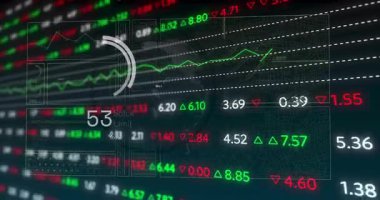 Borsa verileri ve grafikleri dijital dünya haritası arka planında göster. Finans, analitik, küreselleşme, teknoloji, yatırım, ekonomi
