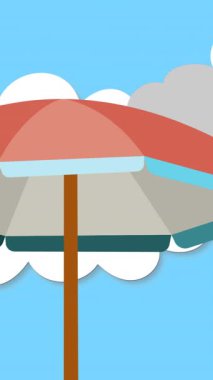 Gökyüzünde hareket eden bulutlarla şemsiye animasyonu. Tatiller ve tatiller dijital olarak oluşturulan video konsepti.