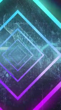 Güvenlik kilidi üzerinde mavi ve pembe neon geometrik şekillerin animasyonu. soyut, ışık, desen ve hareket kavramı dijital olarak oluşturulmuş video.
