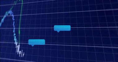 Çevrimiçi tartışmalar için sohbet baloncuklarının canlandırılmasıyla borsa grafiği yükseliyor. Finans, yatırım, analitik, ekonomi, büyüme, teknoloji