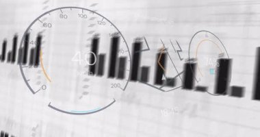Okulda, şebeke arka planında bar grafiklerinin ve çizgi çizelgelerinin animasyonu. Veri, analitik, istatistik, finans, teknoloji, dijital