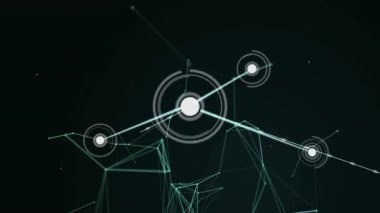 Karanlık arka planda birbirine bağlı düğüm ve çizgilerle geometrik desenlerin animasyonu. Soyut, dijital, fütüristik, ağ, teknoloji, bağlantı