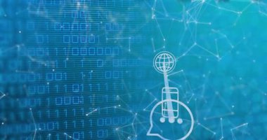 Dijital ağ bağlantıları olan dünyanın animasyonu ve arka planda ikili kod. Küresel, teknoloji, iletişim, veri, geleceksel