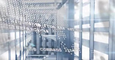 Fütürist sunucu odasında parlayan ışıklarla veri işleme animasyonu. teknoloji, dijital, sunucular, bağlantı, ağ, hesaplama