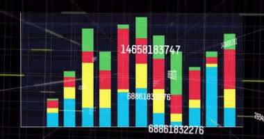 Karmaşık veri işlemelerini gösteren yüzen sayılarla dijital ızgaranın animasyonu. Teknoloji, fütüristik, bilgi, ağ, matris, siber uzay