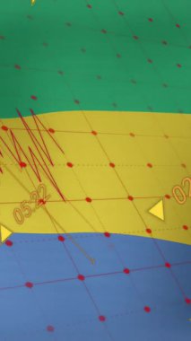 Gabon bayrağı üzerinde veri işleme animasyonu. küresel iş, finans, bağlantılar ve dijital arayüz konsepti dijital olarak oluşturulmuş video.