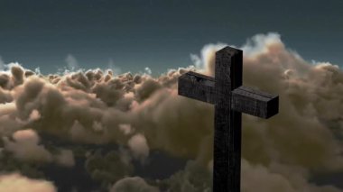 Gökyüzündeki dramatik bulutlara karşı çapraz duruş sakin bir animasyon arkaplanı yaratır. Din, maneviyat, bulutlar, sükunet, inanç, ilahi