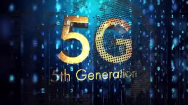 5G teknolojisinin dijital verileri ve arka plandaki küreyle animasyonu. communication, network, connectivity, global, innovation, futuristic