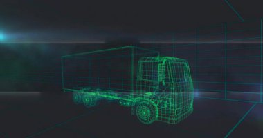 Dijital animasyon şebekesi ortamında fütüristik kablo kamyonu tasarlamak. sanal, teknoloji, yenilik, ulaşım, grafikler