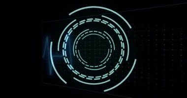 Mor dalga biçimleriyle animasyon ve gelecekteki dijital arayüzde dairesel desenler. teknoloji, yenilik, soyut