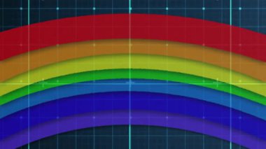 Renkli gökkuşağını animasyon ve teknik tasarım elementleriyle kaplıyor. grafik, soyut, dijital, canlı, fütürist, teknoloji