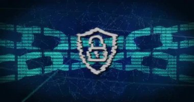 İkili kod ve ağ bağlantıları üzerine dijital güvenlik kilidi simgesi. Siber güvenlik, şifreleme, veri koruması, teknoloji, güvenli, çevrimiçi