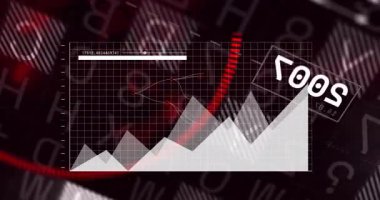 Soyut kırmızı ve siyah arkaplan üzerinde dijital grafik ve veri analizi. Analizler, teknoloji, fütüristik, ağ, yenilik, görselleştirme