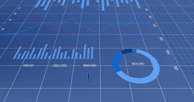 Diyagramlar üzerinden veri işleme resmi. Teknoloji, iş ve dijital arayüz kavramı dijital olarak oluşturulmuş görüntü.