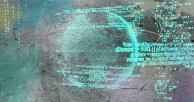 Dijital veri işleme görüntüsü. Dijital olarak oluşturulmuş küresel bağlantılar, hesaplama ve veri işleme kavramı.