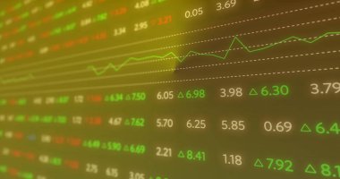 Sarı arka planda finansal veri işleme resmi. Küresel finans, iş, bağlantılar, hesaplama ve veri işleme kavramı dijital olarak oluşturuldu.