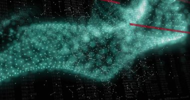 Veri işleme üzerinde beyaz noktaların görüntüsü. Küresel teknoloji ve dijital arayüz konsepti dijital olarak oluşturuldu.