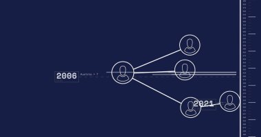 Mavi arkaplanda veri işleme ve ortam simgelerinin resmi. İş, teknoloji ve dijital arayüz kavramı dijital olarak oluşturuldu.