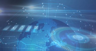 Dünya çapında bağlantı ve veri işleme ağının resmi. Dijital olarak oluşturulmuş küresel bağlantılar, hesaplama ve veri işleme kavramı.