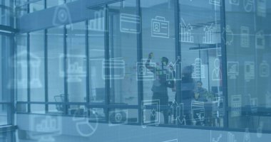 İş dünyasının simgeleri, farklı meslekdaşların iş tartışmaları üzerine. İş ve dijital arayüz kavramı dijital olarak oluşturulmuş görüntü.