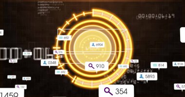 Ortam simgeleri ve kapsam taraması üzerinden veri işleme resmi. İş, teknoloji ve dijital arayüz kavramı dijital olarak oluşturuldu.
