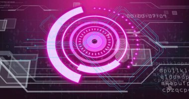 Kapsam taraması ve devre kartı üzerinden dijital veri işleme resmi. Dijital olarak oluşturulmuş küresel bağlantılar, hesaplama ve veri işleme kavramı.