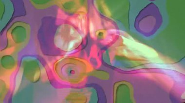 Okulda elleri yüzü örten biri. Renkli animasyon şekilleri var. Yaratıcılık, ifade, soyut, duygu, canlı, sürreal