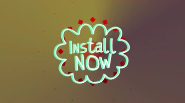 Green Install Now metin ve gradyan sarı ve kahverengi arkaplan animasyonu. Teknoloji, yazılım, dijital, indirme, düğme, arayüz