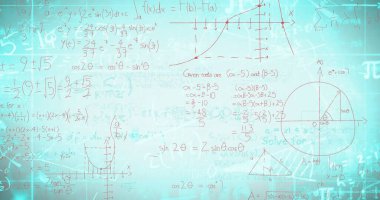 Beyaz arkaplanda matematiksel denklemlerin resmi. Teknoloji ve dijital arayüz kavramı dijital olarak oluşturuldu.