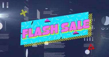 Dinamik finansal veriler ve çizelgeler üzerinden Flash Satış metin animasyonu. Maliye, ticaret, borsa, analitik, ekonomi, yatırım