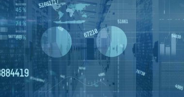 Bilgisayar sunucuları üzerinde istatistik ve veri işleme resmi. Dijital olarak oluşturulmuş küresel bağlantılar, hesaplama ve veri işleme kavramı.