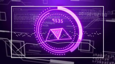 Dijital veri ve mor arayüzdeki grafiklerle Ethereum sembolünün animasyonu. Kripto para birimi, engelleme zinciri, sanal, finans, fütüristik, dijital para birimi