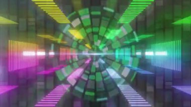 Renkli geometrik desenler, canlı dairesel ışık efektleriyle animasyon. Soyut, arkaplan, dijital, fütürist, pürüzsüz, simetri