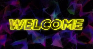 Parlayan hoş geldin metni, canlı geometrik şekiller ve karanlık arka planda animasyonlar. Soyut, fütüristik, dijital, grafik tasarımı, renkli, dinamik