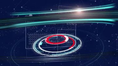 Dijital arayüz arka planında parlayan dairelerin ve veri işlemenin animasyonu. Teknoloji, fütüristik, yenilik, siber