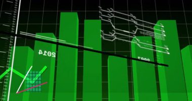 Finansal veri analiz animasyonunu gösteren yeşil çizgi grafikleri. Analizler, finans, istatistik, büyüme, veri görselleştirme, raporlama
