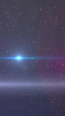 Işığın ve arka plandaki yıldızların üzerinde hareket eden parlayan mavi ışığın animasyonu. uzay, galaksi, ışık ve hareket konsepti dijital olarak oluşturulmuş video.